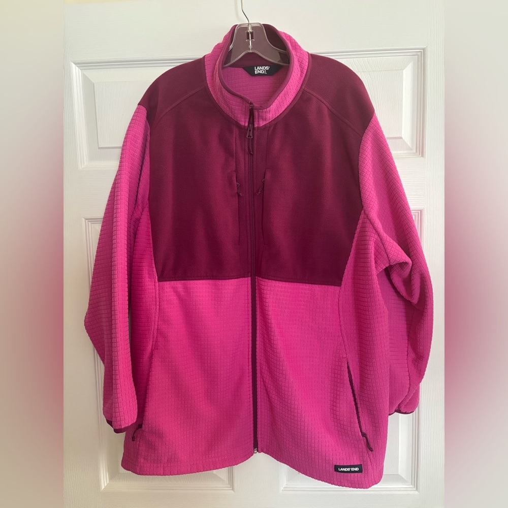Lands’ End Pink and Burgundy Fleece Full-Zip Jacket